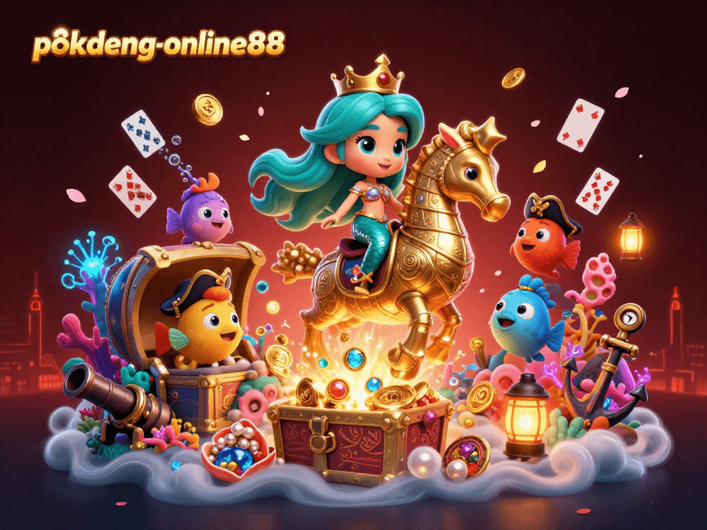 Experience captivating gameplay in pokdeng-online88 with an adventurous mermaid scene filled with treasures and excitement.