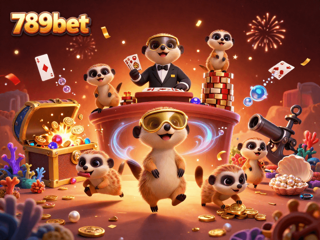 Experience excitement at 789bet with meerkats managing a vibrant casino scene.