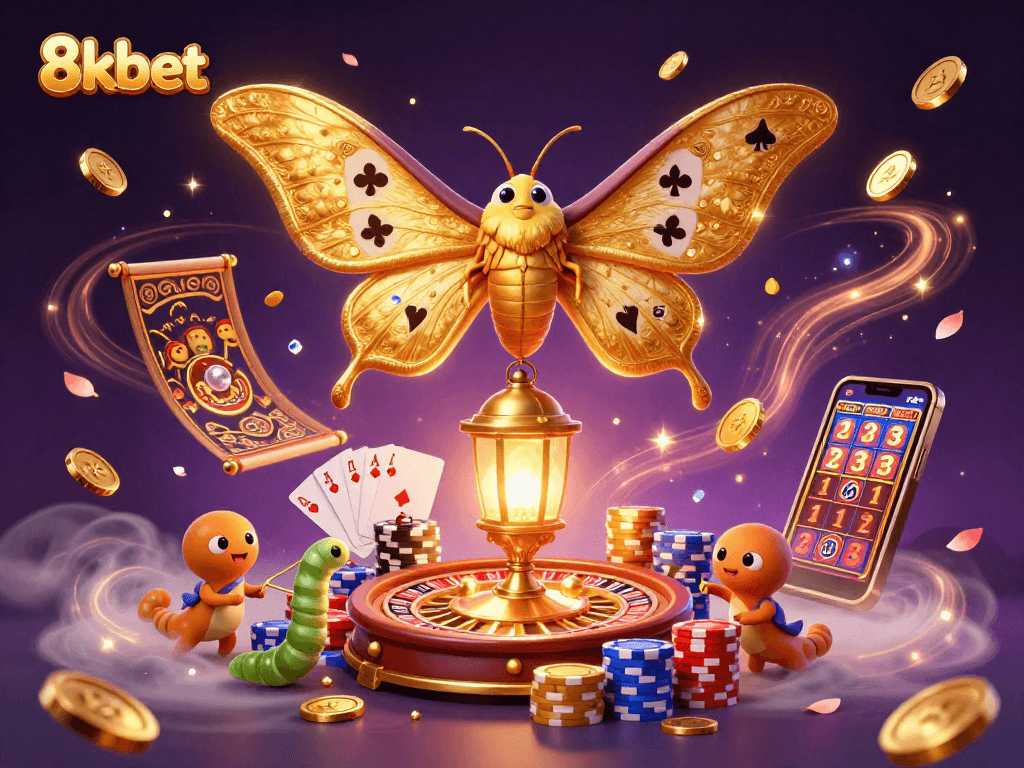 Experience thrilling casino adventures with 8kbet through a vibrant 3D illustration of winning moments.