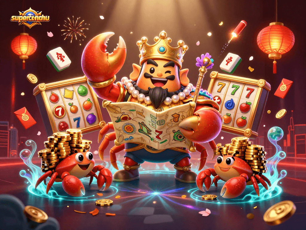 Experience the excitement of superace-nohu in a vibrant 3D casino scene with a golden crab emperor and dynamic game elements.