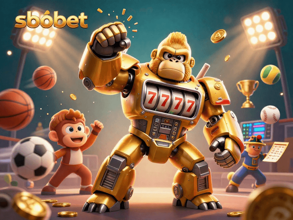 SboBet sports betting illustration with dynamic characters and sports elements, promoting engagement.