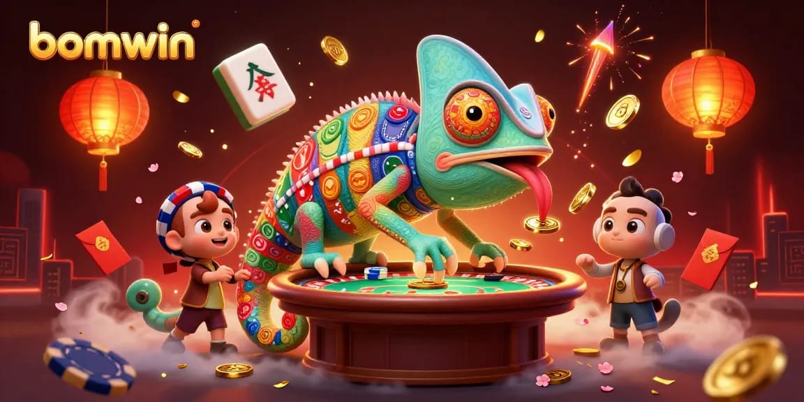 Experience the energy of bomwin with a vibrant 3D chameleon owner capturing golden coins.