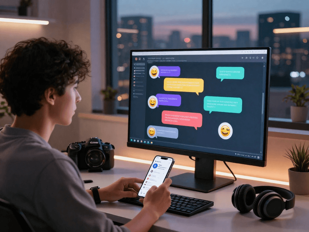 AI chat porn interface shown on modern desk with user interacting.