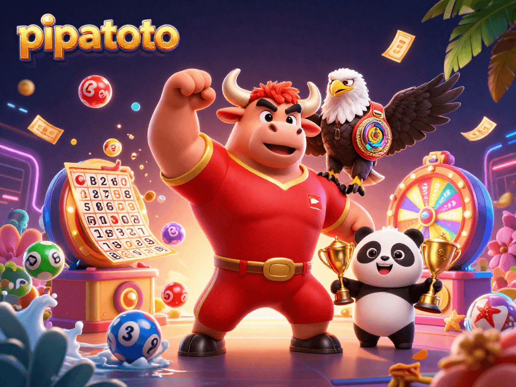 Pipatoto brings excitement with a vibrant casino scene featuring dynamic lottery balls and cheerful characters.