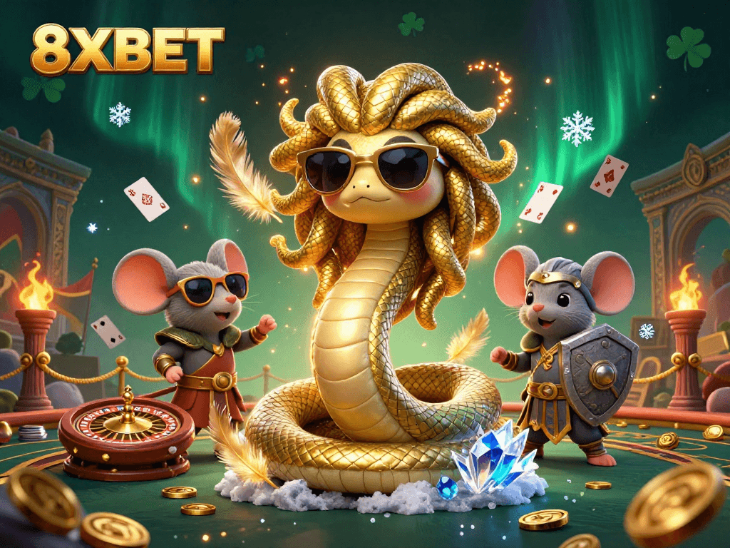 Experience thrilling gaming adventures with 8XBET, featuring vibrant characters and exciting roulette elements.
