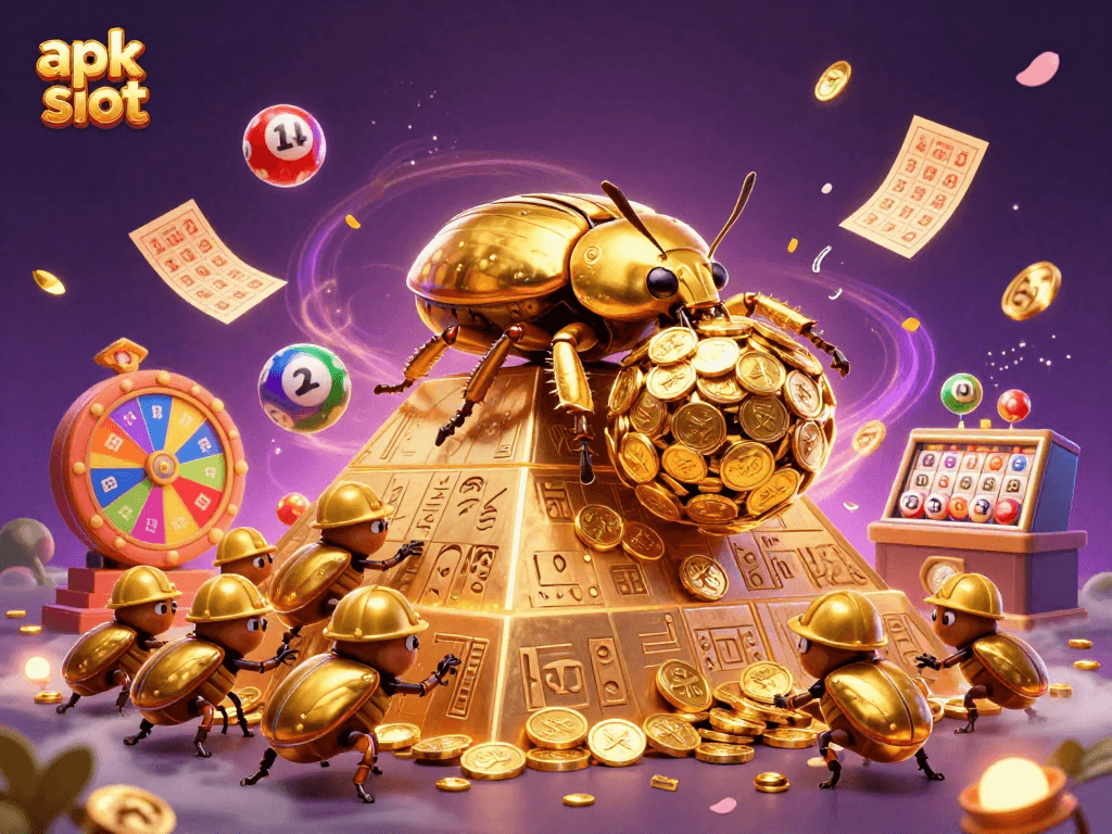 Bermain apk slot dengan simbol kasino yang megah dan koin emas di sekelilingnya.