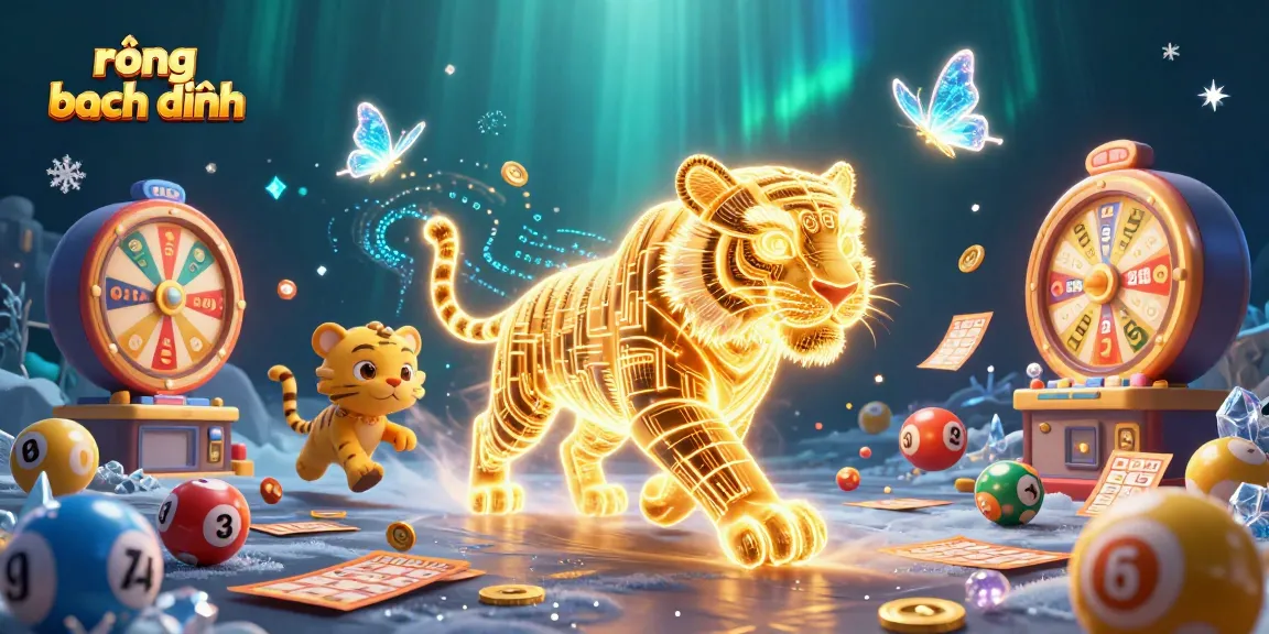 Engage with rồng bạch kim as vibrant lottery elements and 3D characters illustrate a dynamic casino scene.