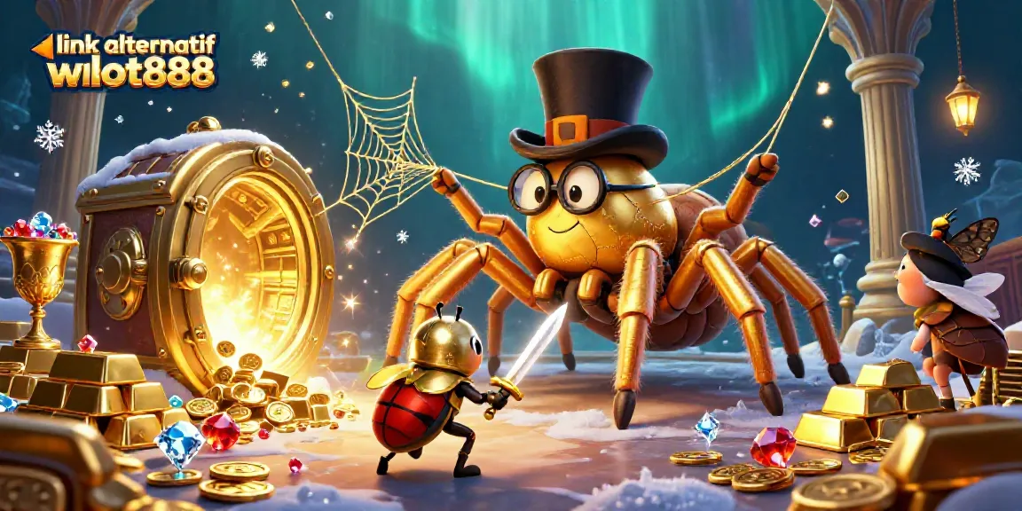 Permainan slot menarik dengan link alternatif wslot888 yang menampilkan tarantula emas dan ksatria kecil berani.