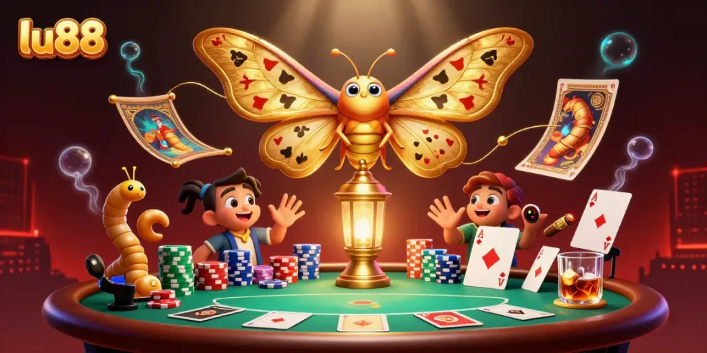 Win big at the vibrant luc88 casino featuring a golden moth and luxurious gaming elements.