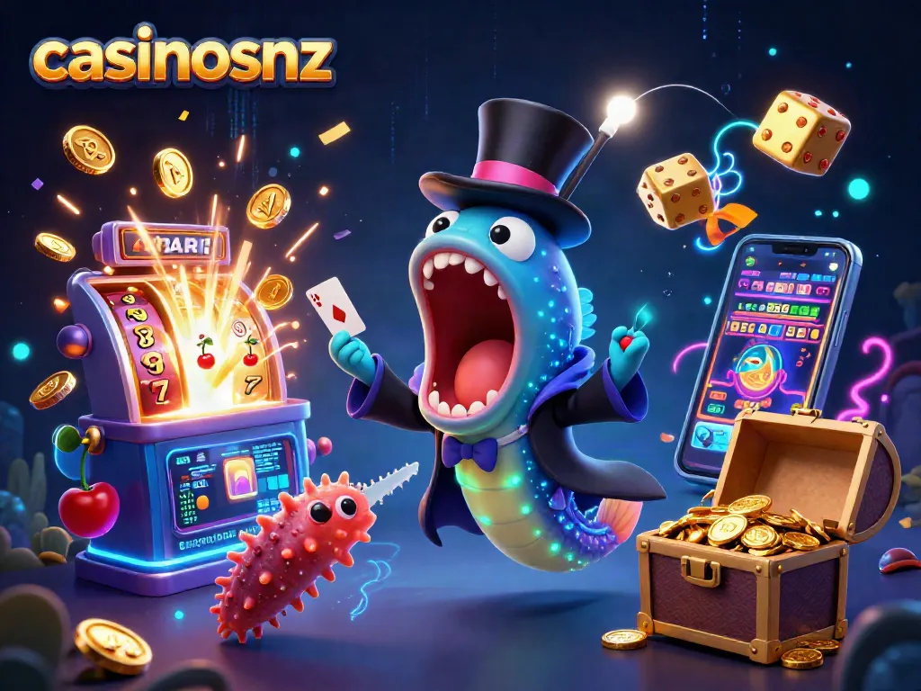 Engage with casinosnz through a thrilling 3D illustration of an underwater casino scene.
