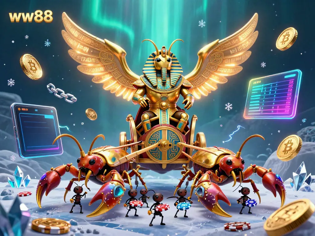 Engage with the thrilling world of ww88 through an adventurous scene featuring a golden pharaoh beetle and jewel-encrusted scorpions.