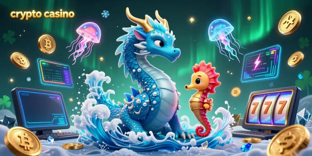 Experience high-energy gameplay at a crypto casino, featuring a dazzling dragon and vibrant gaming elements.