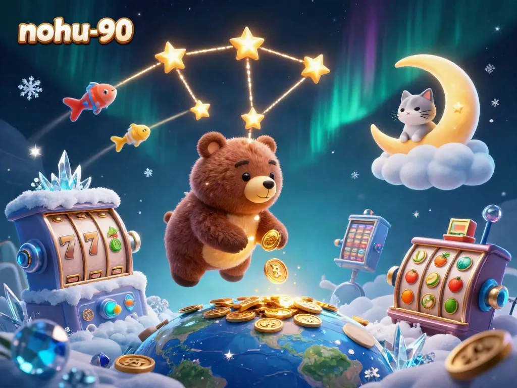 Experience the joy of winning with nohu-90 as a constellation bear gathers coins under a vibrant jackpot scene.