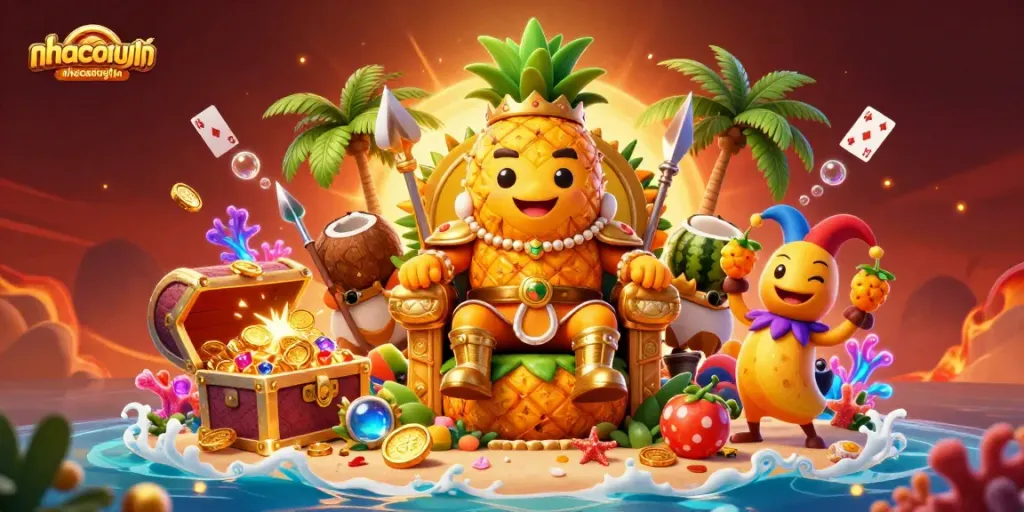 Engage with dynamic casino action featuring nhacaiuytin's vibrant characters and a beachside casino theme.