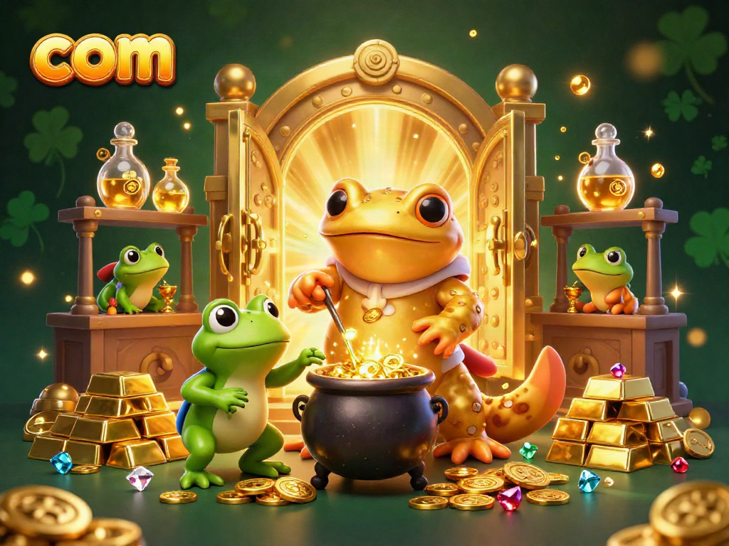 Experience captivating gaming at com with a golden salamander alchemist transforming metals into gold amidst sparkling treasures.