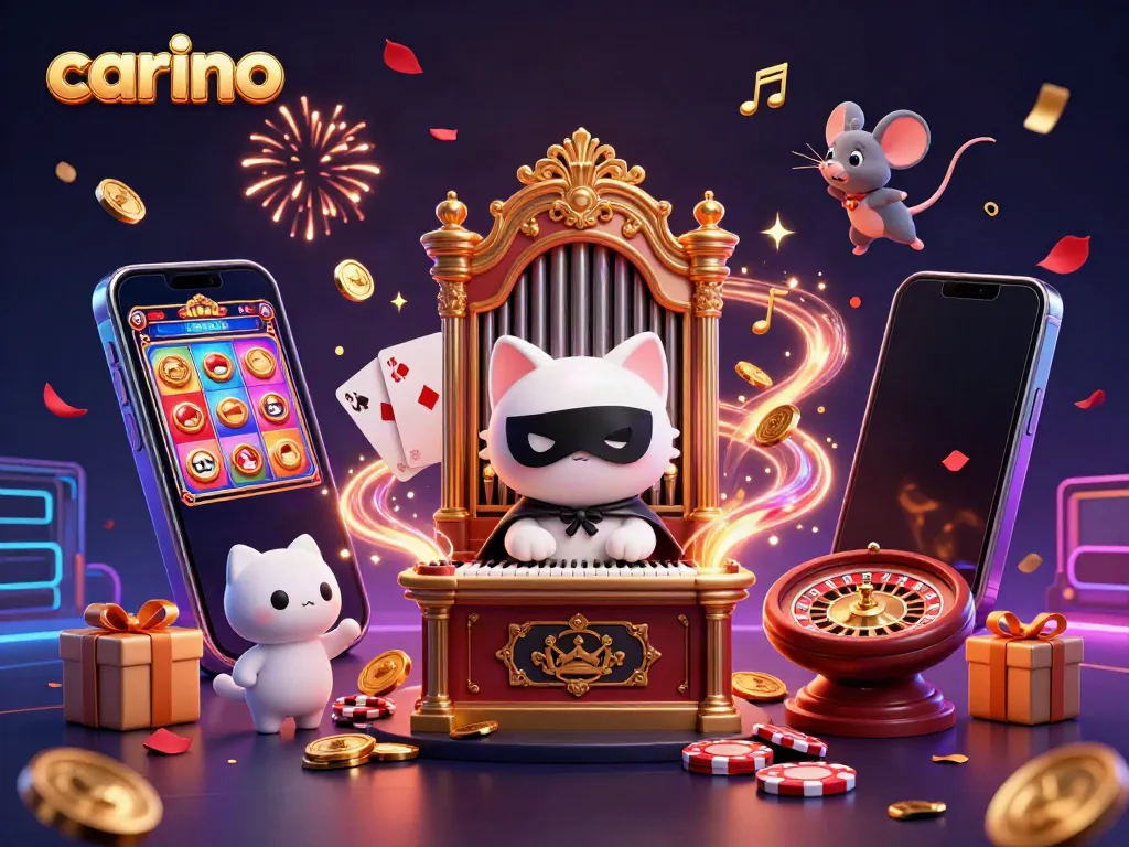 Experience thrilling gaming action with carino-inspired casino characters, vibrant slot games, and festive atmosphere.