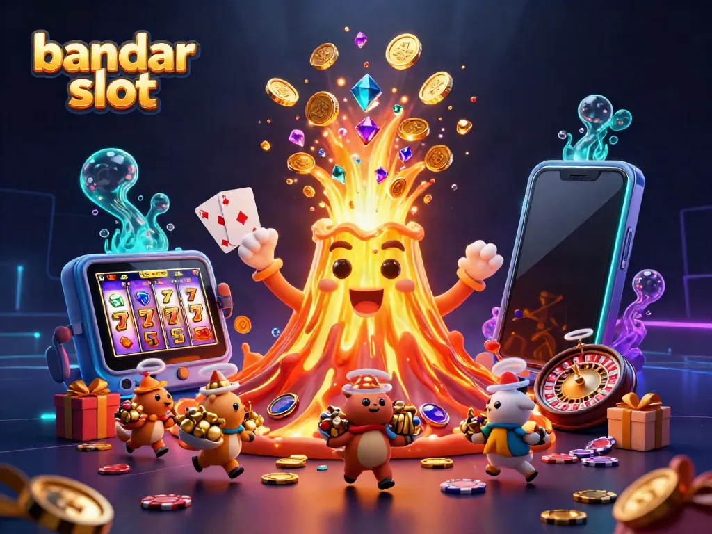 Menangkan jackpot di bandar slot dengan ilustrasi kasino penuh harta dan suasana seru.