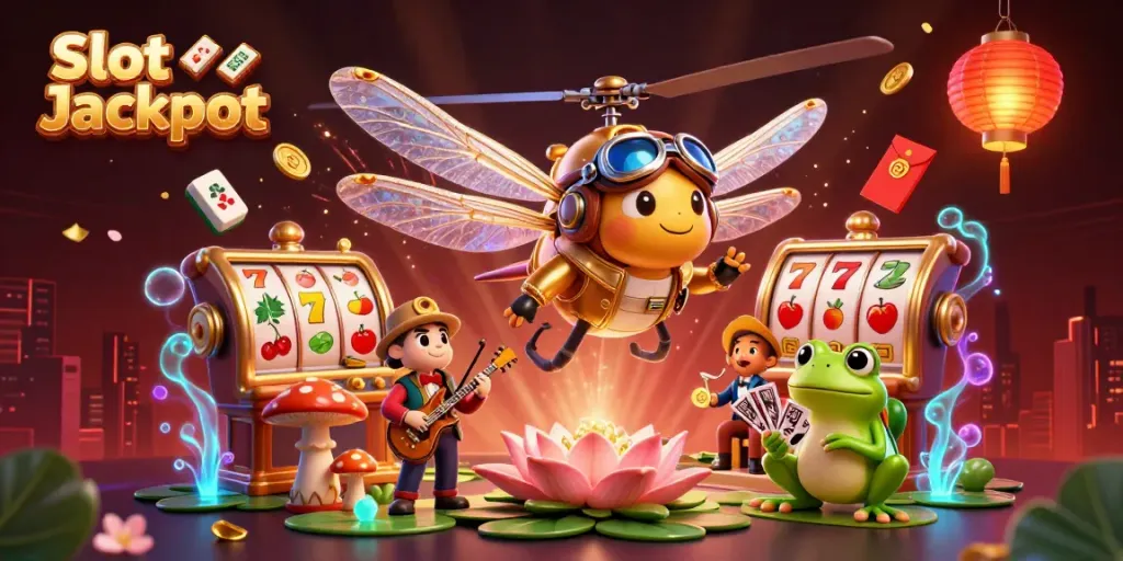 Experience thrilling slot jackpots in an enchanting casino scene filled with vibrant characters.