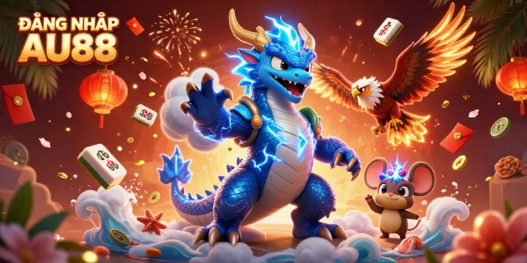 Activate your luck with ĐĂNG NHẬP AU88 in a vibrant casino-themed 3D illustration.