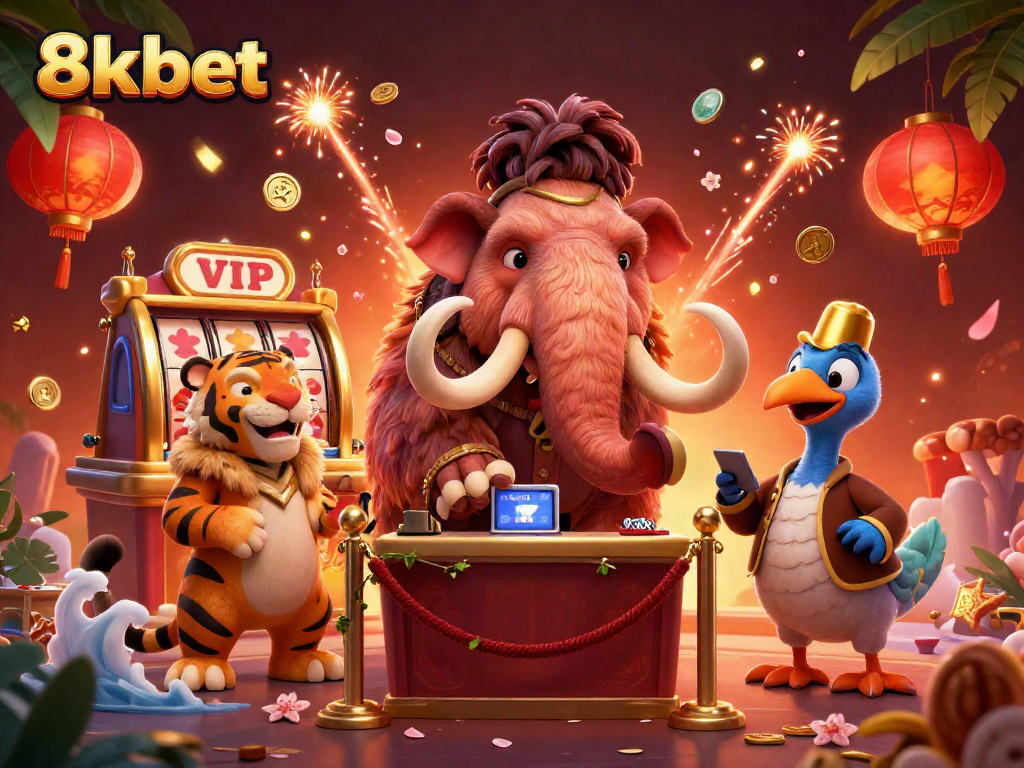 Join the excitement at 8xbet with our whimsical casino characters in an engaging scene filled with dynamic gaming elements.