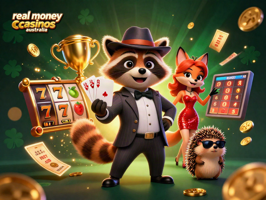Experience thrilling games at real money casinos Australia with a suave raccoon, stunning fox, and security hedgehog.