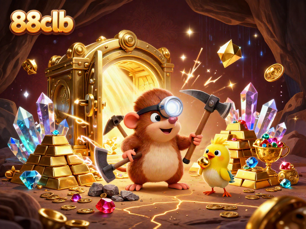 88clb illustrates a treasure hunting scene dynamic with glowing gems and gold, evoking excitement for players.