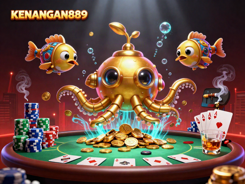 Engage in thrilling gameplay at KENANGAN889 with a vibrant underwater casino scene featuring poker elements.