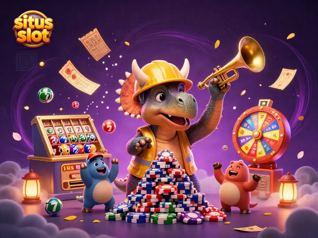 Membangun kemenangan di situs slot dengan triceratops dan elemen permainan yang meriah.