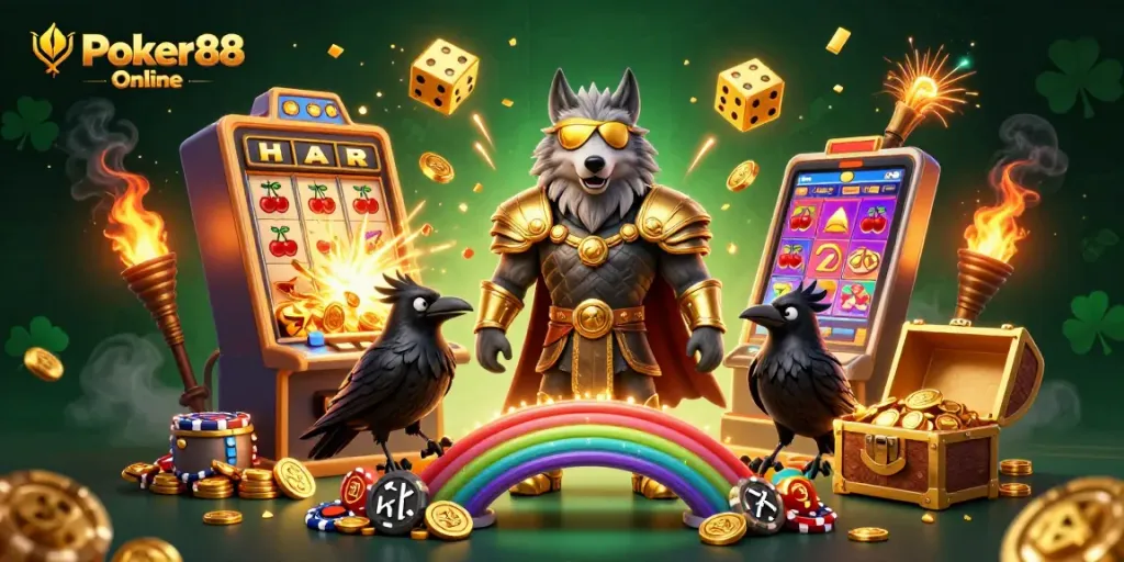 Experience the thrill and excitement of Poker88 Online with vibrant casino elements and dynamic characters.