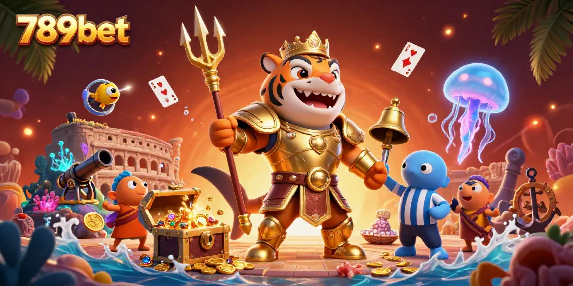 Experience the thrill of 789bet with a dynamic underwater casino scene featuring a shark and cheering fish.