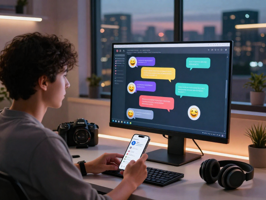 AI chat porn interface shown on modern desk with user interacting.