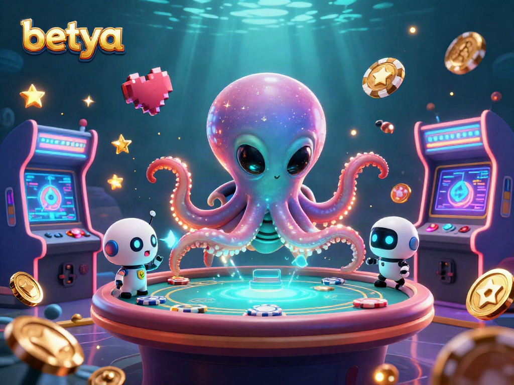 Betya reveals exciting gameplay with a 3D alien octopus at a poker table surrounded by vibrant cosmic elements.