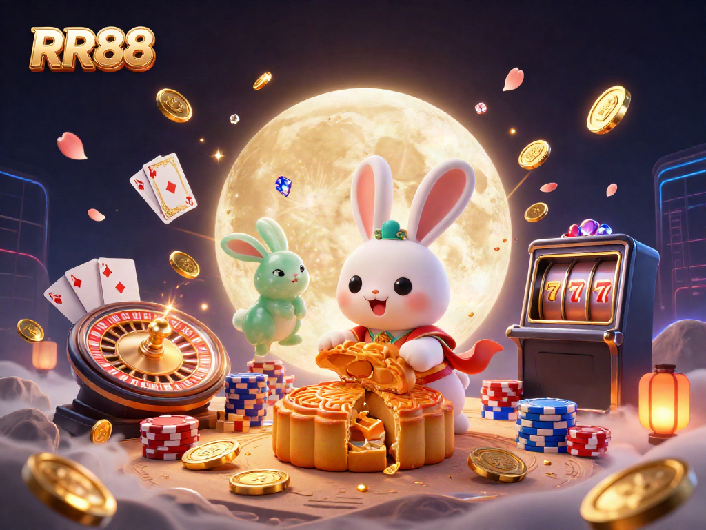 Experience dynamic gambling excitement with RR88 showcased in a vibrant, mystical lunar scene.