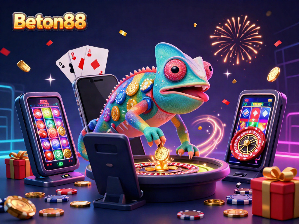 Beton88 merayakan kemenangan dengan chameleon kasino dan permainan menang lainnya.