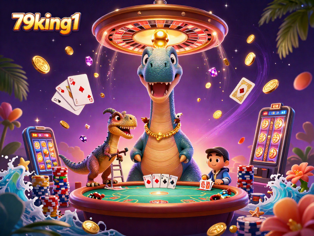 Engage in thrilling casino moments with 79king1 as cartoon dinosaurs bring the gaming excitement alive.