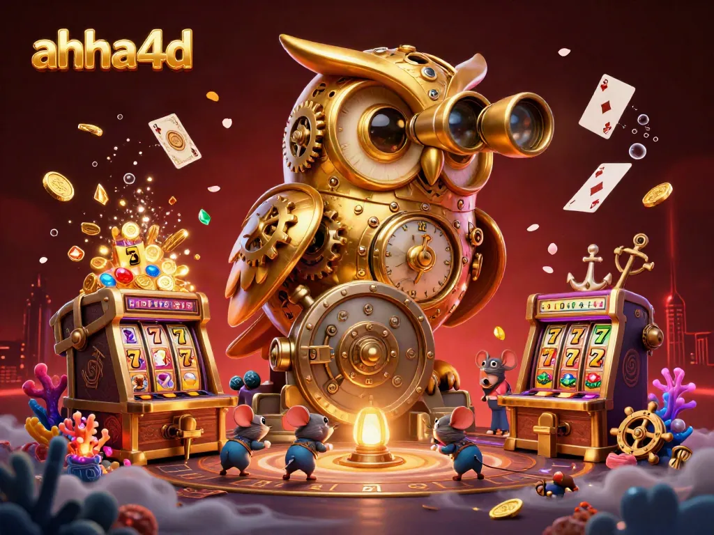 Engage with ahha4d's thrilling slot experience featuring a golden owl and vibrant game elements.