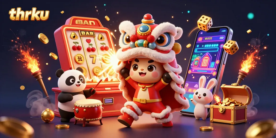 Experience thrilling gameplay at thrku with a vibrant 3D casino illustration capturing excitement and festive energy.