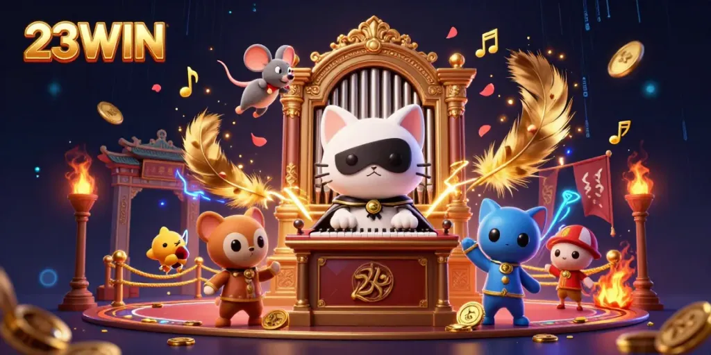 Experience the thrills at 23WIN's casino with engaging characters, vibrant energy, and action-packed gaming.