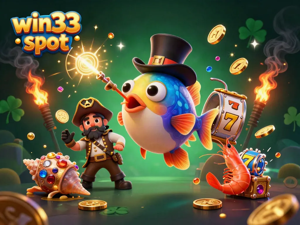 Catch big wins with win33 slot as a deep-sea anglerfish and pirate shrimp celebrate treasure.