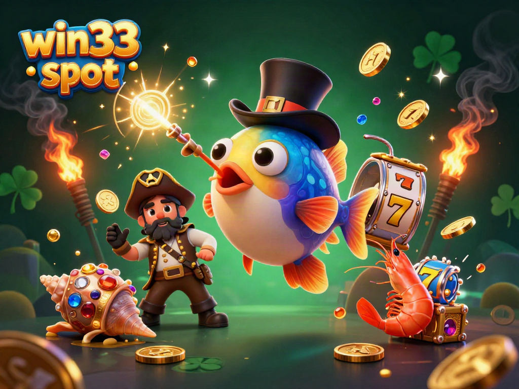 Catch big wins with win33 slot as a deep-sea anglerfish and pirate shrimp celebrate treasure.