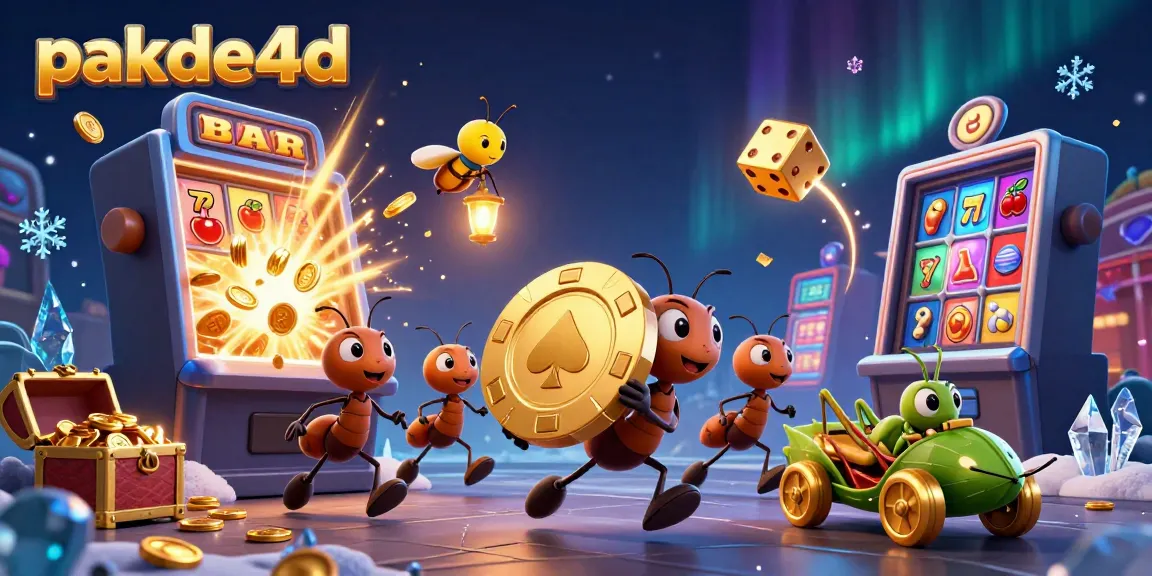 Join the exciting action with pakde4d's ants heist scene, featuring golden poker chips and dynamic gaming elements.