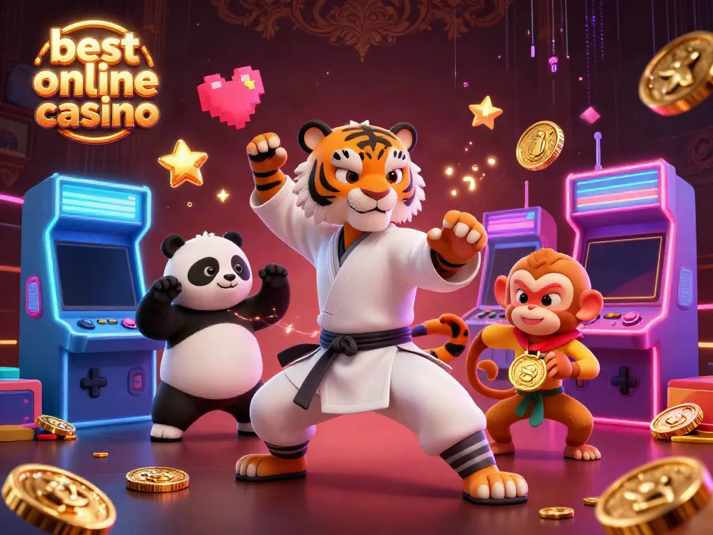Experience the excitement of the best online casino with a dynamic 3D scene featuring vibrant gaming elements and animated characters.