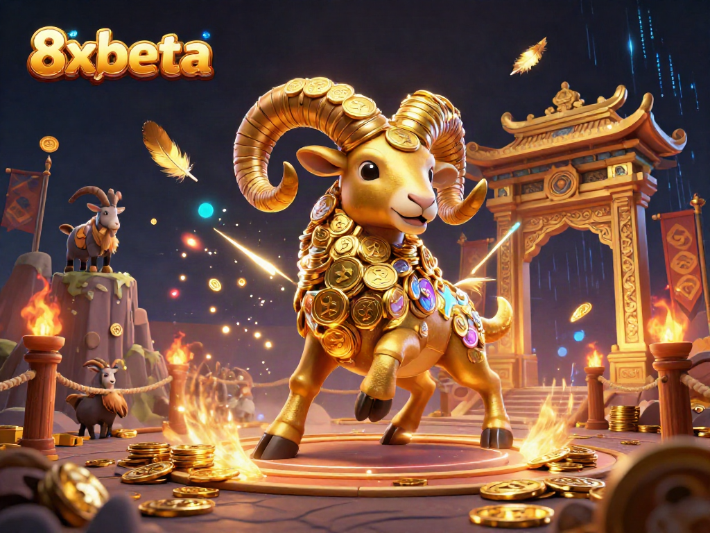Experience the thrill of 8xbeta with the golden ram charging through a vibrant casino scene.