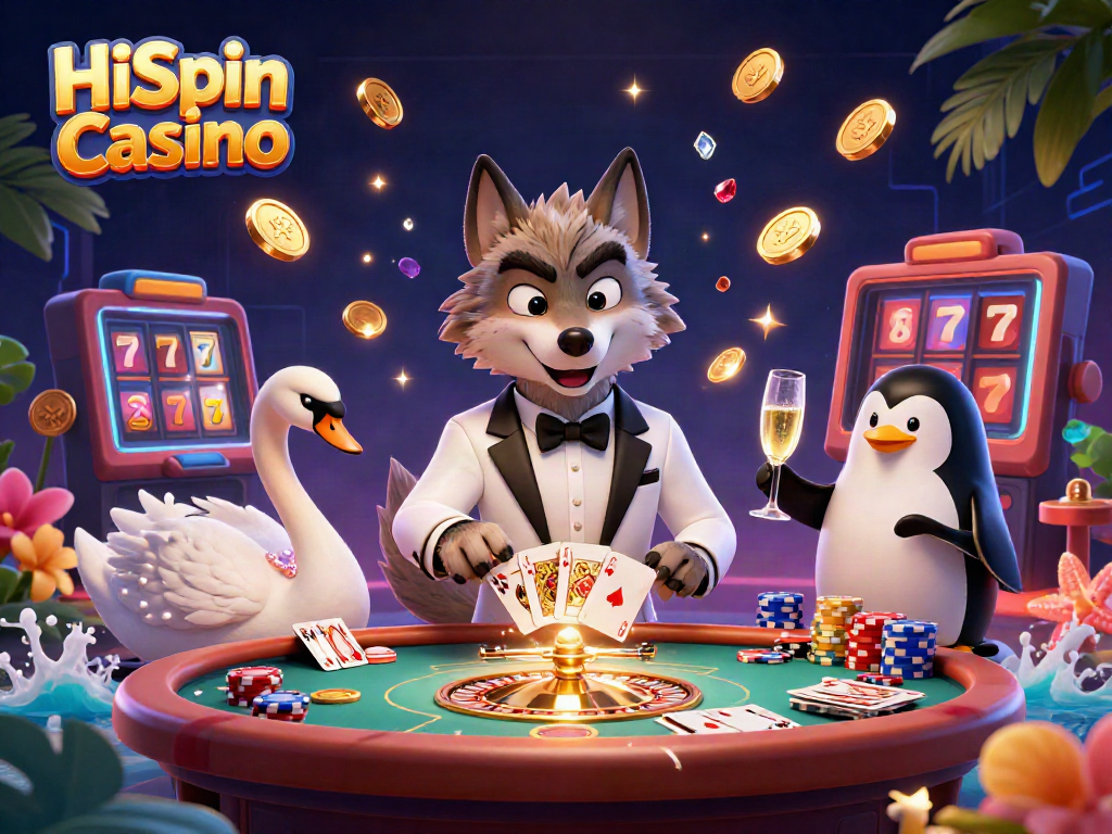 Engaging scene at HiSpin Casino with characters enjoying baccarat and sparkling game elements.