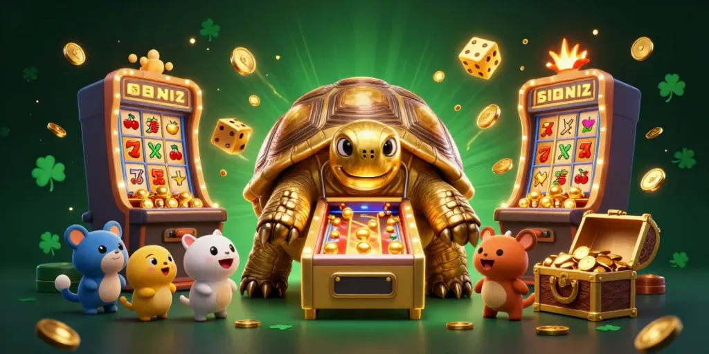 Play a fun RP55 slot game with exciting elements and a giant golden tortoise!