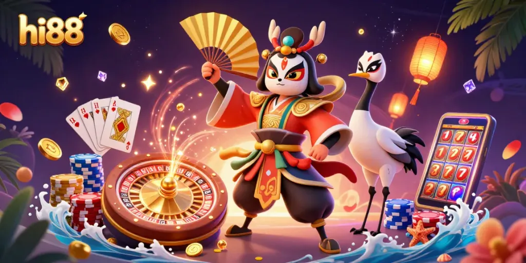 Experience hi88's vibrant casino world with dynamic 3D elements and engaging gaming features.