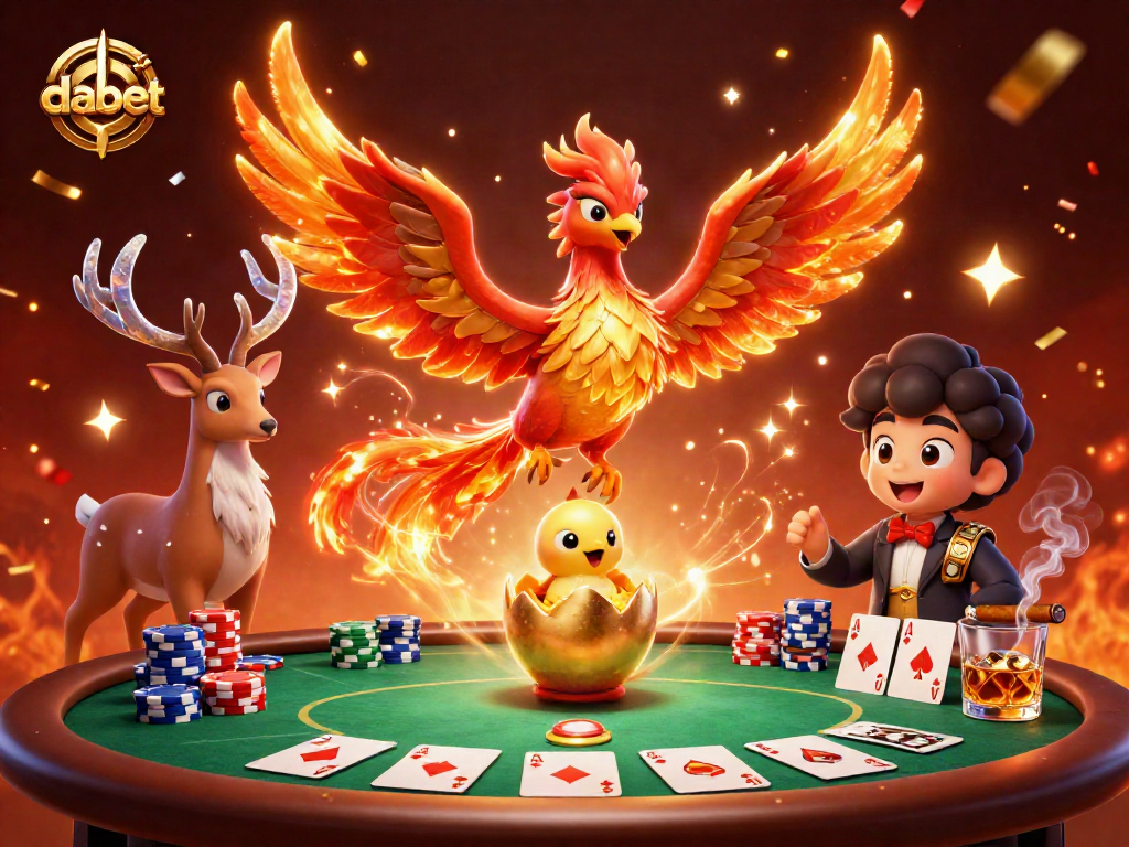 Dabet enhances your betting experience with a vibrant 3D illustration featuring a phoenix and poker elements.