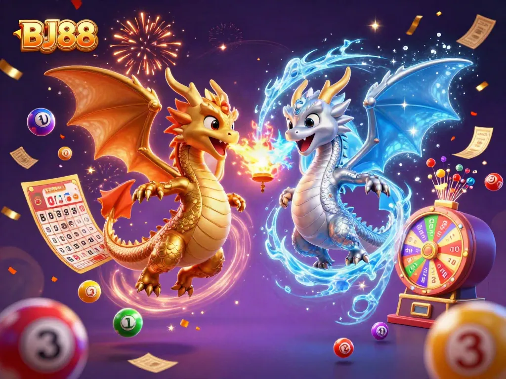 Win big with thrilling BJ88 dragons amidst vibrant casino elements.