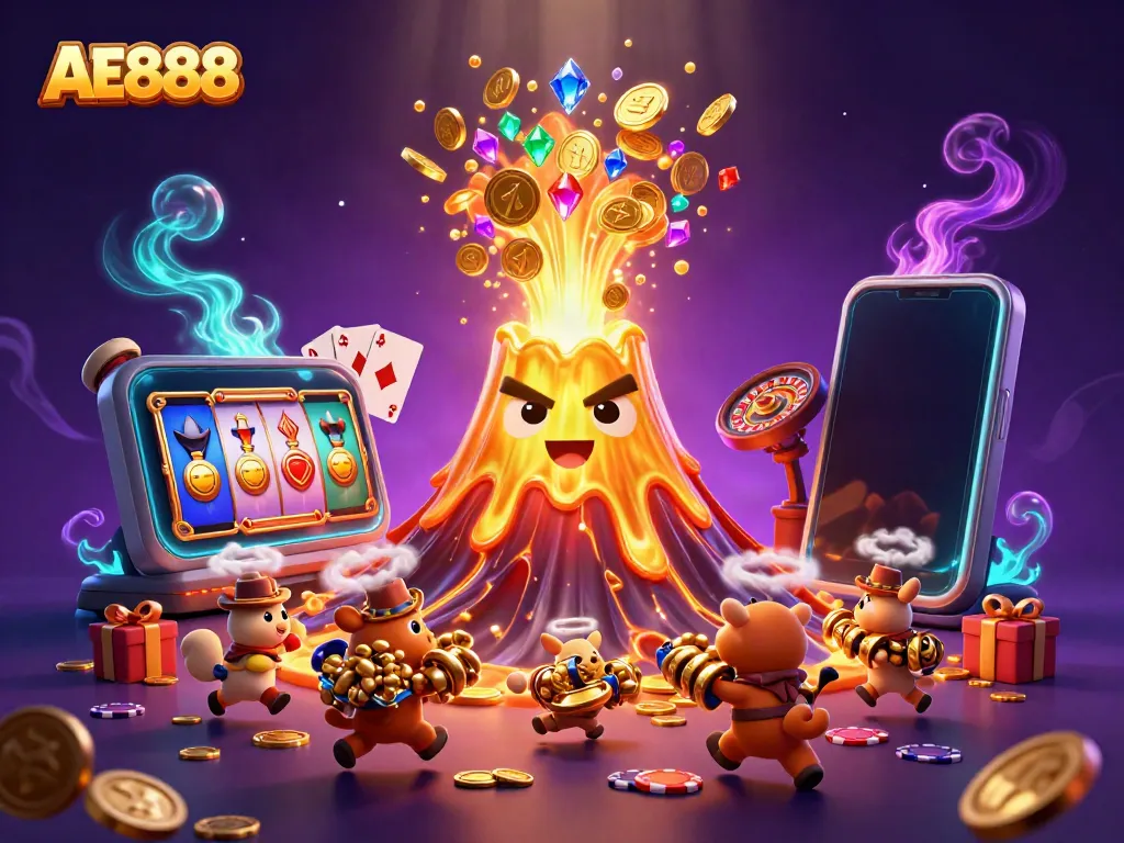 AE888 brings excitement with a vibrant scene of treasure and casino action.