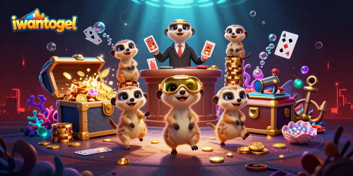 Gambarkan suasana kasino dengan iwantogel, koloni meerkat beraksi dalam permainan chip yang menarik.